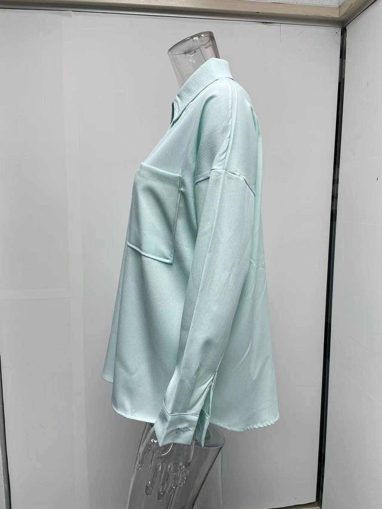 BAT-SLEEVED CASUAL SOLID COLOR LONG-SLEEVED SHIRT