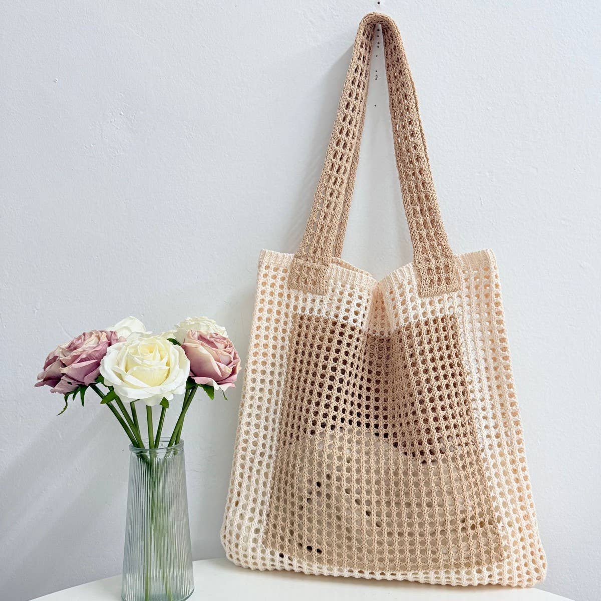 CUAB00637_2025 LARGE BOHO KNIT TOTE BEACH TRAVEL BAG