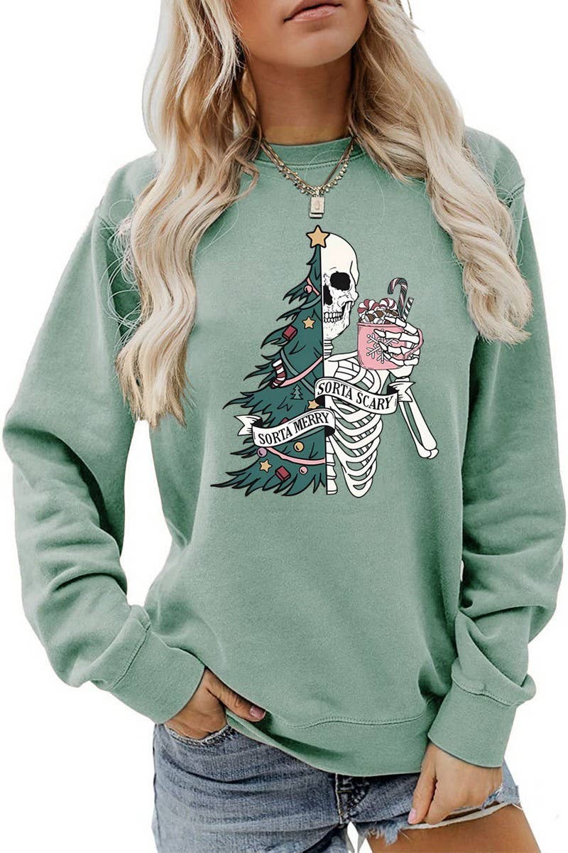CWTBLL01328_PRINTED LOOSE PULLOVER CHRISTMAS SWEATSHIRT