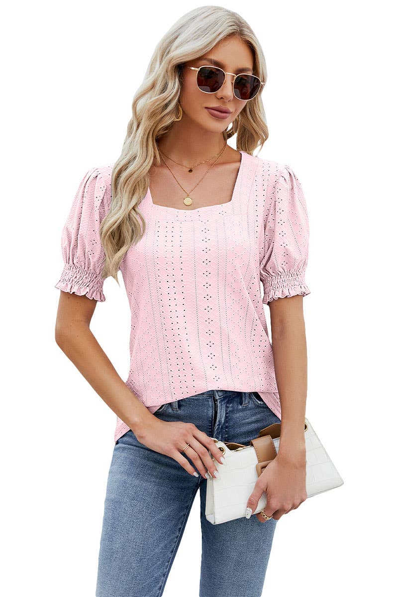 CWTBLS0295_Sweetheart Neck Shirt Sleeve Top