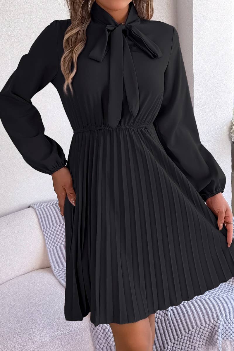 CWDSD4660_SUMMER WAIST LONG SLEEVE PLEATED DRESS SHORT