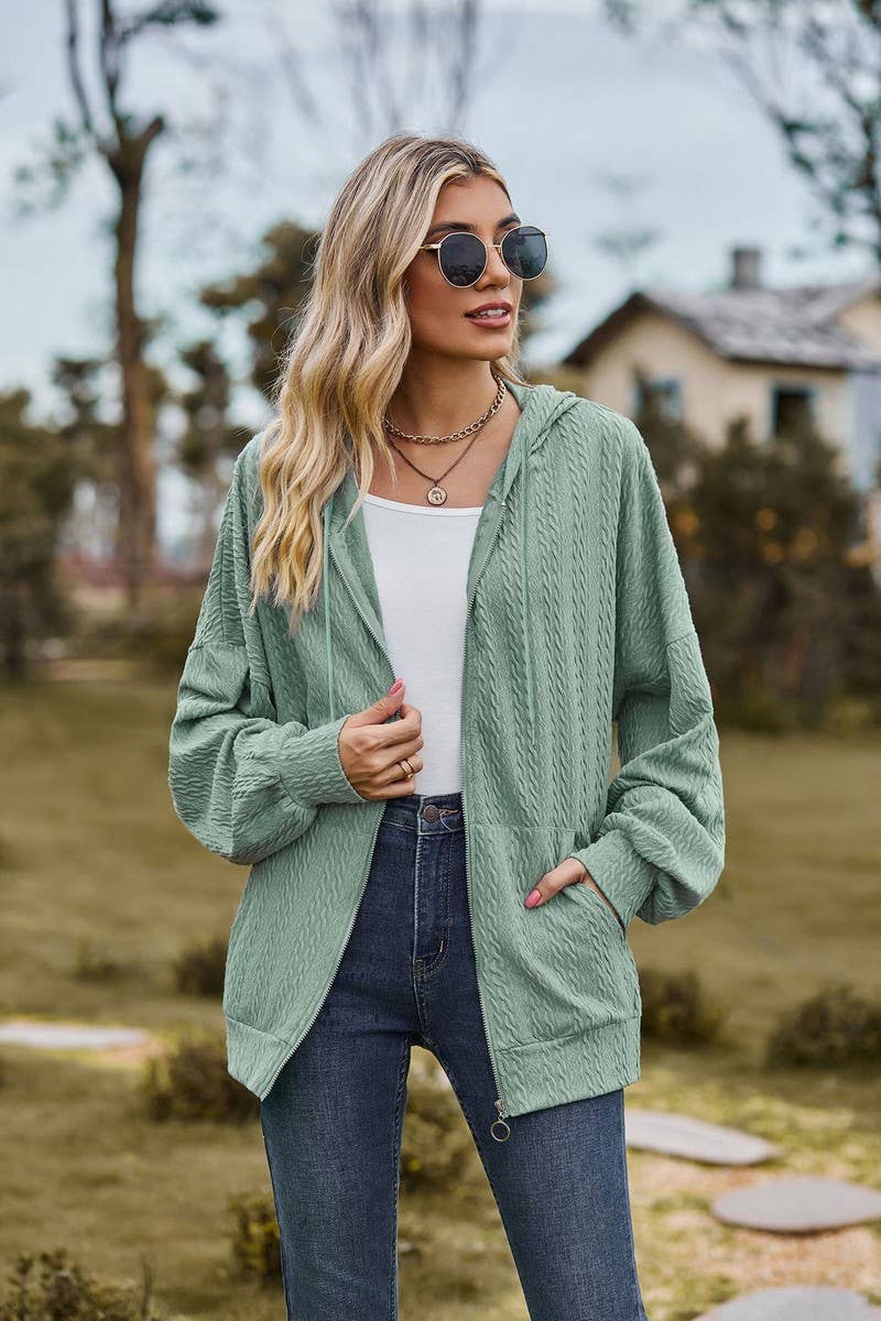 CWOCO0489_SOLID COLOR ZIPPERED MID-LENGTH HOODED COATS