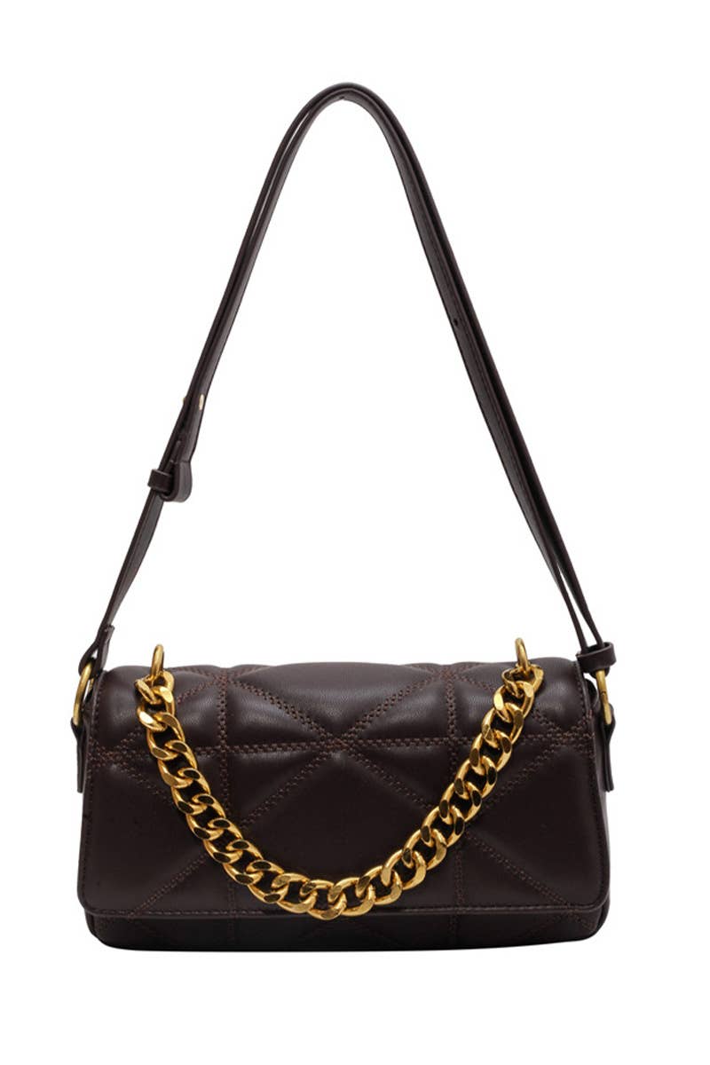 QUILTED ZIPPER CHAIN POINT CROSS BODY BAG_CWAB0526