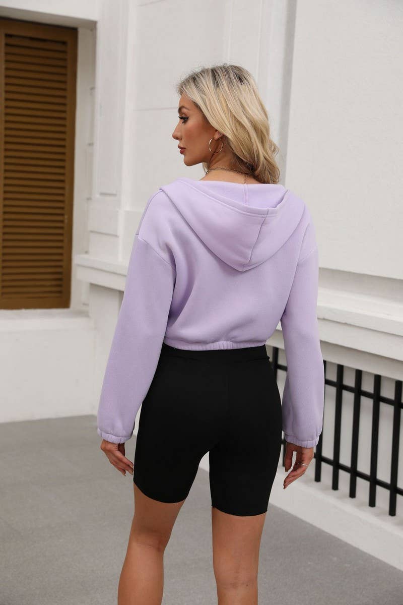 CWOCO0893_SOLID COLOR LONG SLEEVE ZIP-UP HOODIE COATS