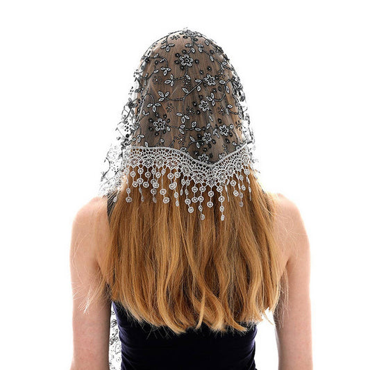 SPRING AND AUTUMN FLORAL HOLLOW LACE TRIANGLE VEIL_CWMM1984