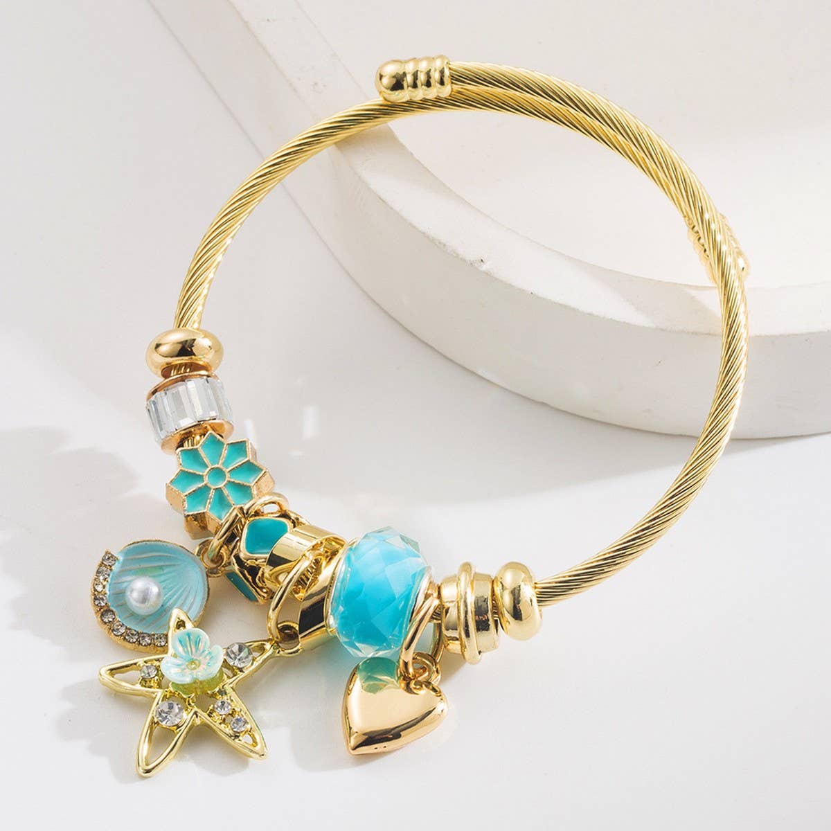 Star Shell Charm Adjustable Stainless Bracelet_CWMM8494