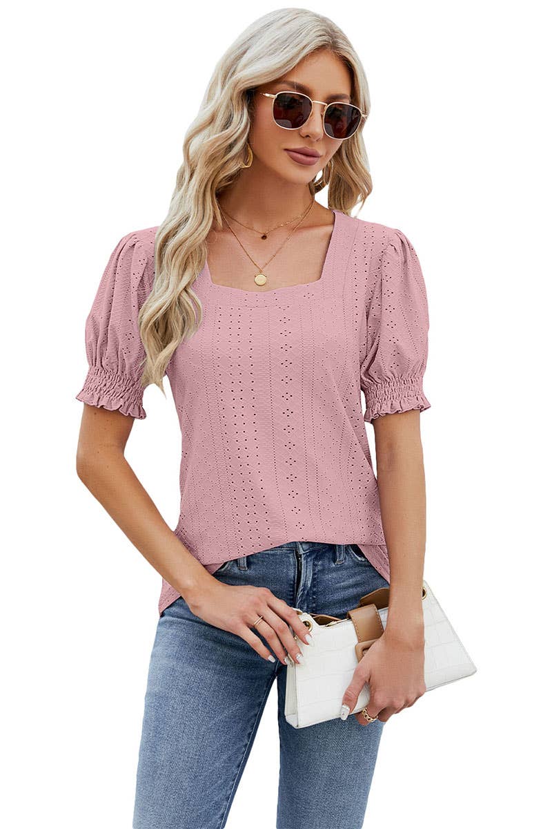 CWTBLS0295_Sweetheart Neck Shirt Sleeve Top