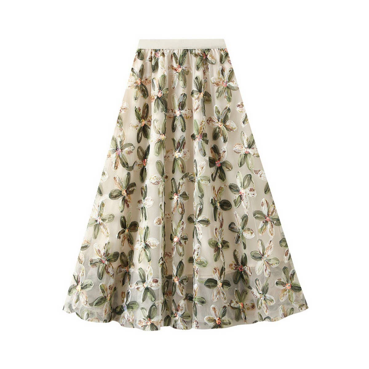 HEAVY FLOWER SEQUIN FAIRY GAUZE SKIRT A-LINE SKIRT