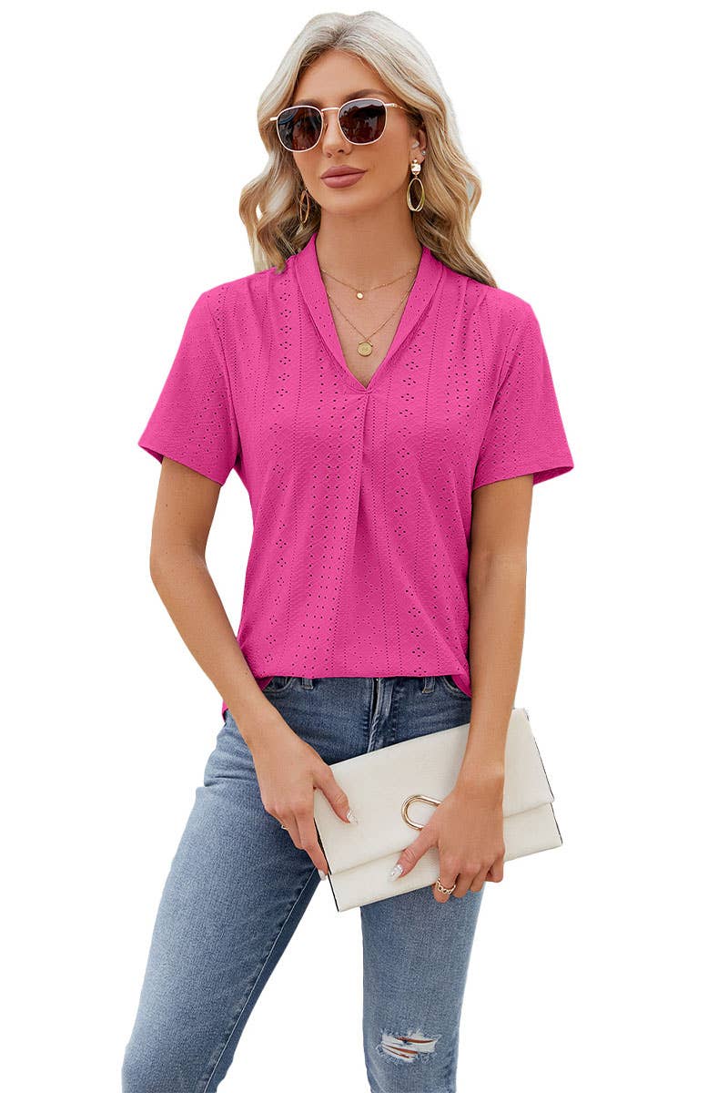 CWTBLS0296_V-Neck Shirt Sleeve Top