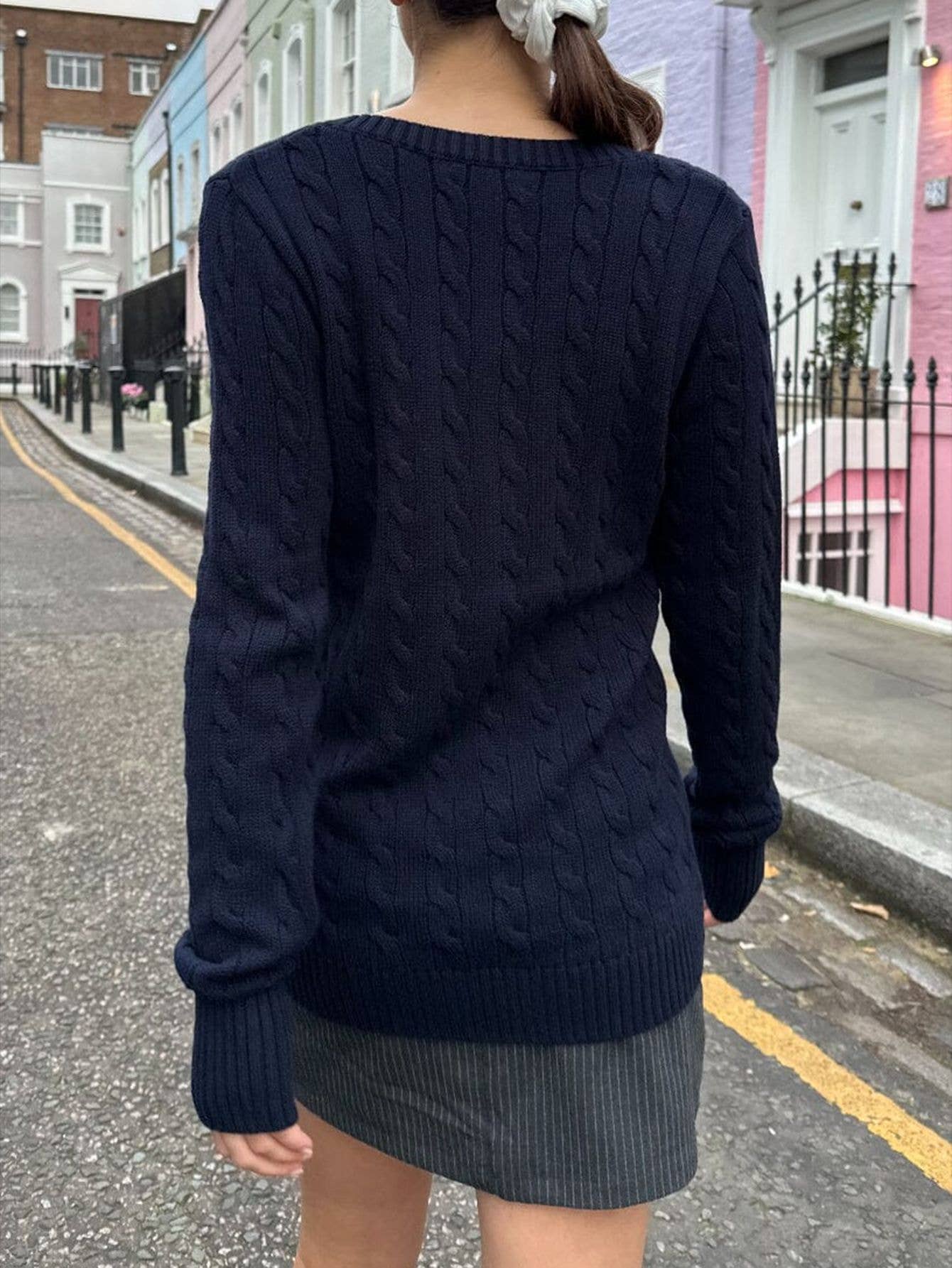 Casual simple long-sleeved V-neck woolen Sweater