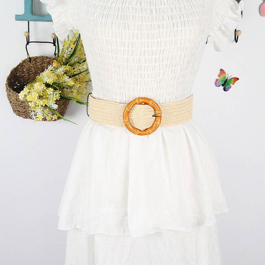 CWABE1181_WOMEN'S ROUND SQUARE BUCKLE BRAIDED BELT