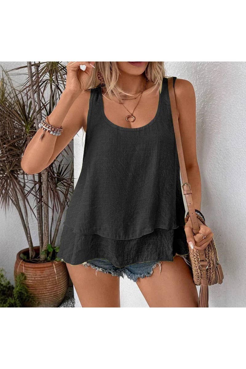 CWTHT00015_2025 WOMEN LAYERED RUFFLE TANK TOP SLEEVELESS CAM