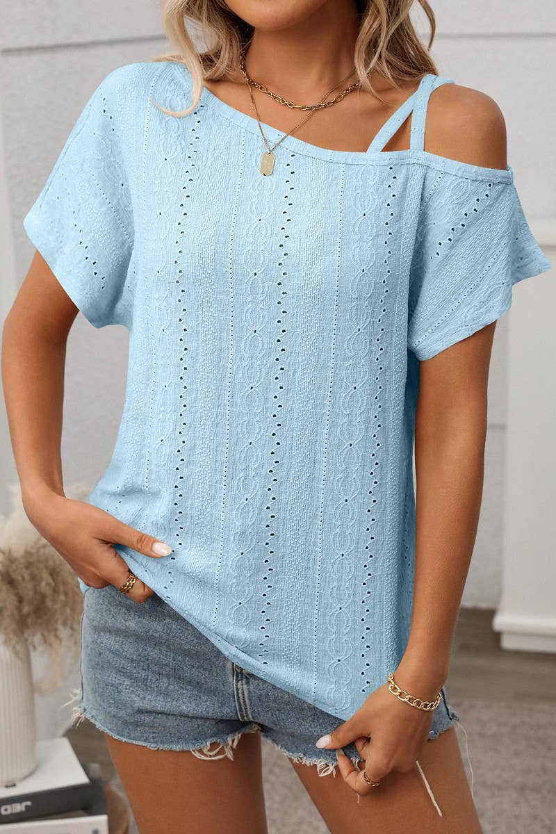 CWTTS1367_SUMMER SOLID COLOR ONE SHOULDER HOLLOW TOP