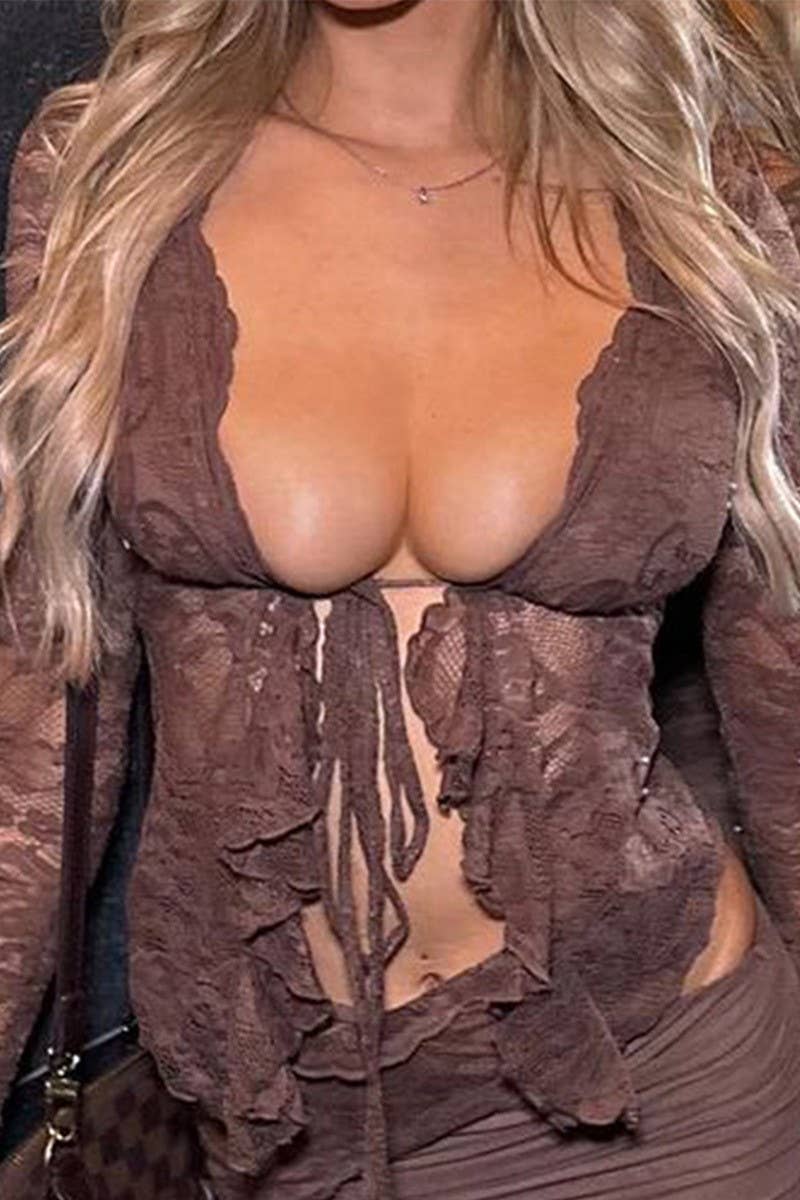 CWTTL2064_HOLLOW SEXY LACE CARDIGAN LONG SLEEVE LACE SHIRT