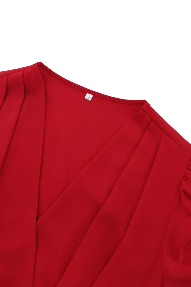 CWDMD3997_V-NECK PLEATED BELTED A-LINE MAXI DRESS