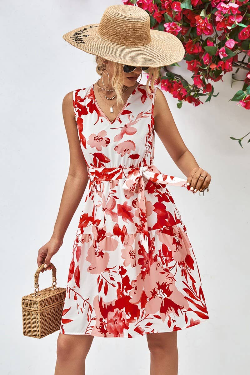 CWDSD7117_EUROPEAN AND AMERICAN V-NECK SLEEVELESS DRESS