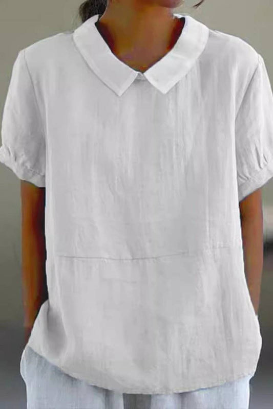 CWTBLS02463_SOLID LOOSE FIT COLLARED SHORT SLEEVE SHIRT