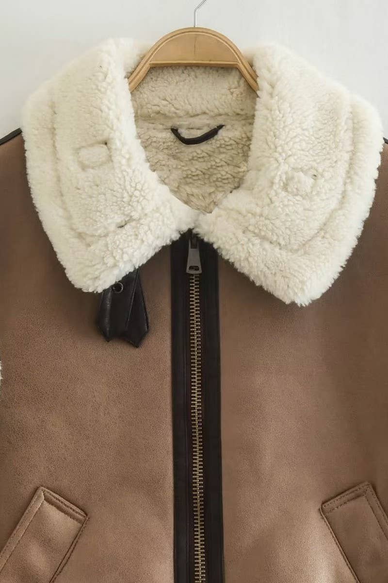 CWOV0467_FUR LAPEL THICKENED VEST COAT
