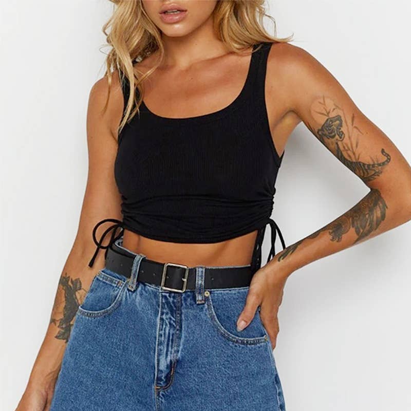 Fashion trend pleated ribbed slim-fit short vest