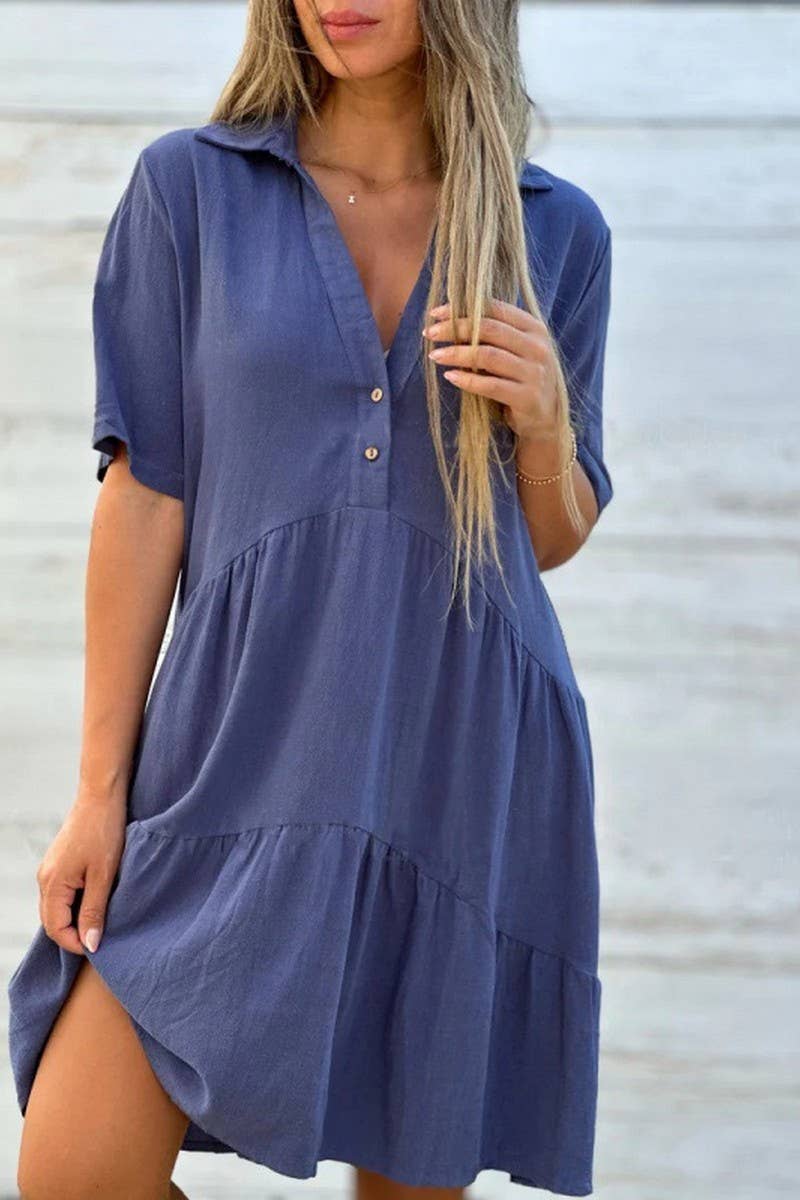 CWDSD8229_SUMMER LOOSE SOLID COLOR LAPEL CASUAL DRESS