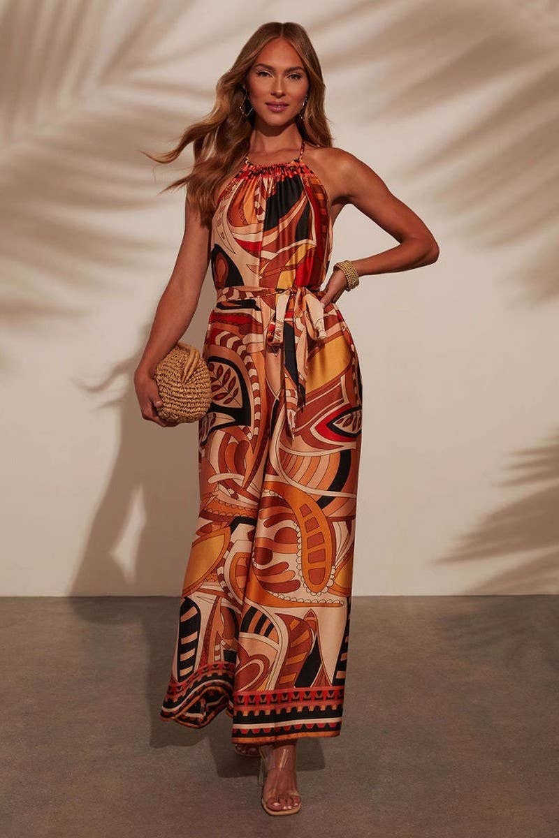 CWSJS1610_LEAF PRINT SLEEVELESS MID-LENGTH JUMPSUIT