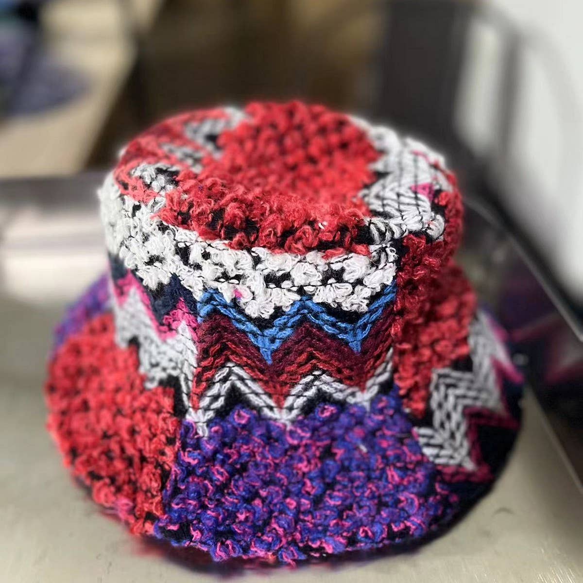 CWAH2213_ETHNIC RETRO COLOR MATCHING KNITTED BUCKET HAT