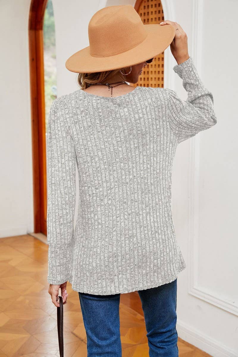 CWTBLL2372_SQUARE COLLAR BUTTON-DOWN LONG SLEEVE LOOSE TOP