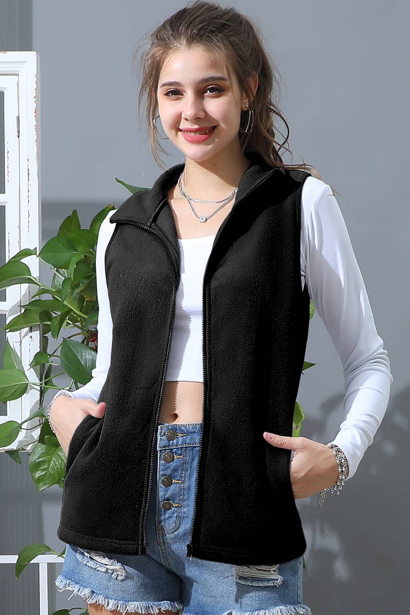 CWOV095-P_ZIP UP CASUAL FLEECE VEST JACKET WITH POCKTS