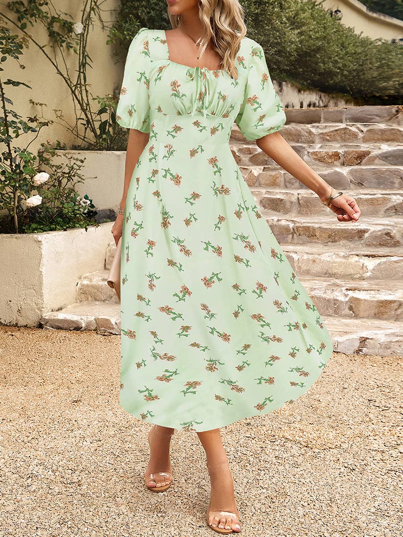 Floral Elegant Lantern Sleeve Dress