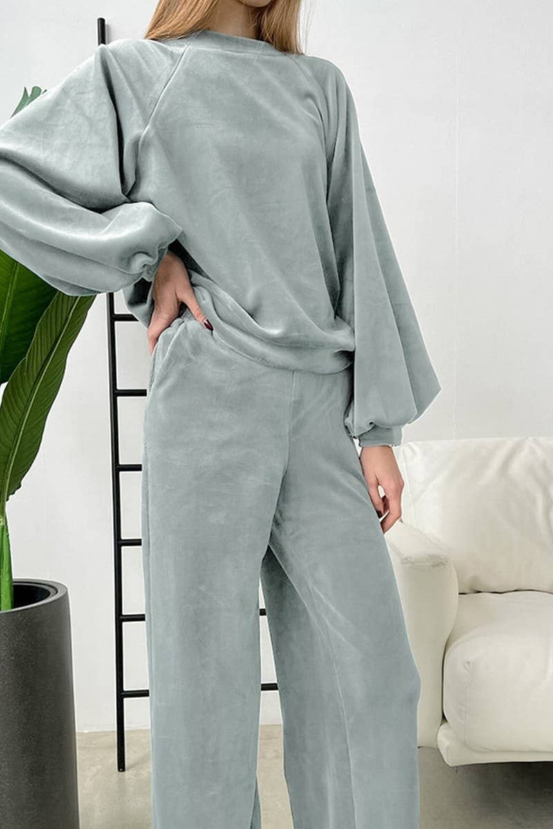 CWSPJ0408_VELVET LONG-SLEEVED TROUSERS PAJAMA SET