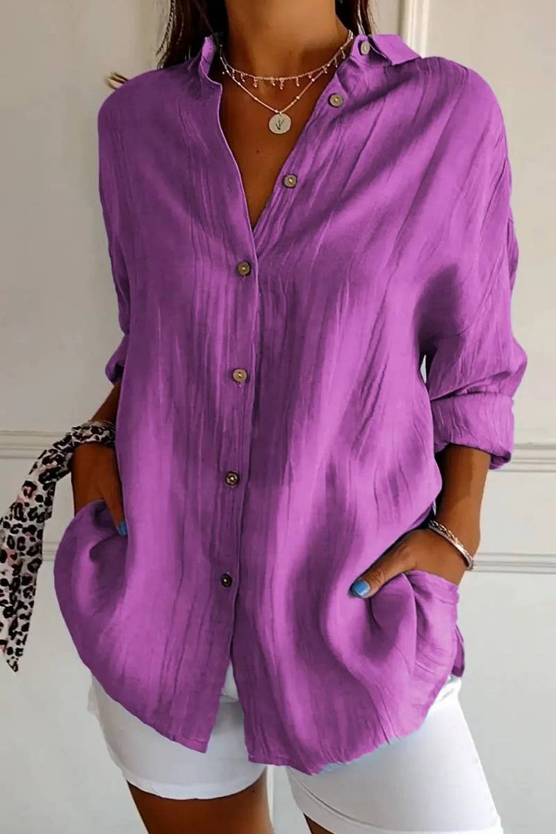 CWTSTL2281_SOLID COLOR SINGLE BREASTED PLEATED LAPEL SHIRT