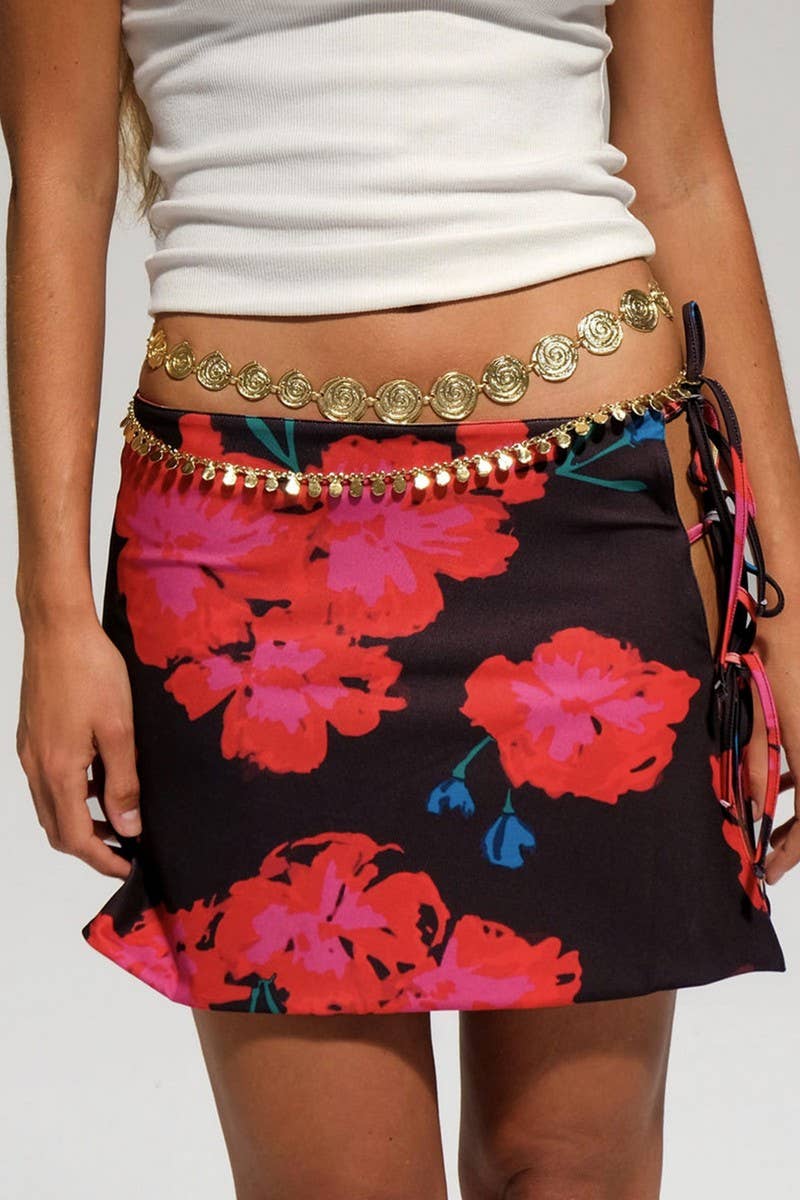 CWBSS0480_SEXY TIE WAIST PRINTED MINI SKIRT