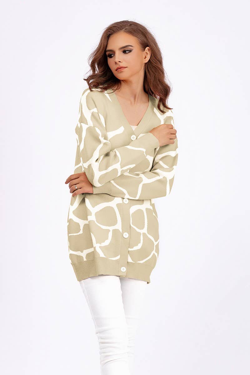 CWOCAL00664_JACQUARD KNIT V NECK LONGLINE CARDIGAN
