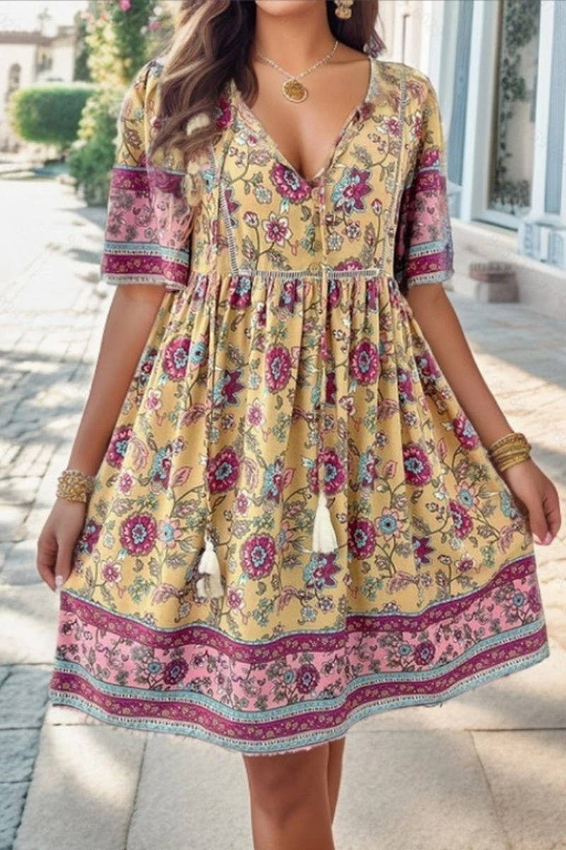 CWDSD8230_SPRING AND SUMMER LEISURE RESORT PRINT DRESS