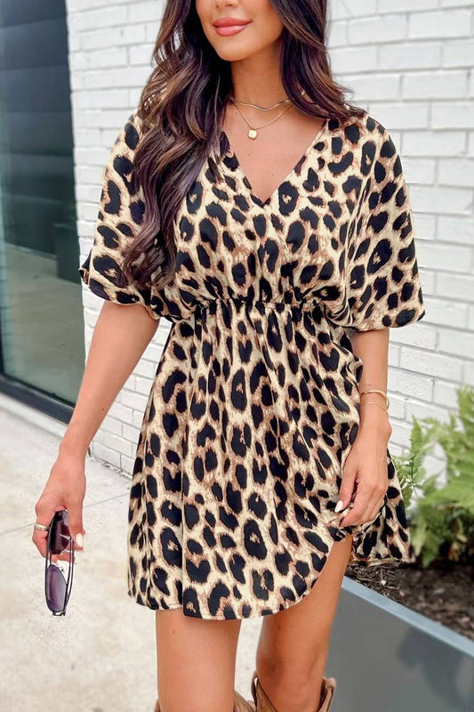 CWDSD8475_ELEGANT NON-ELASTIC WAIST BAT SLEEVE DRESS