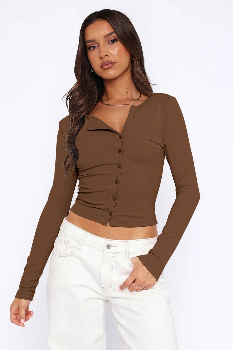 CWTTL2052_SUMMER HIGH-END BUTTON KNIT CARDIGAN TOP