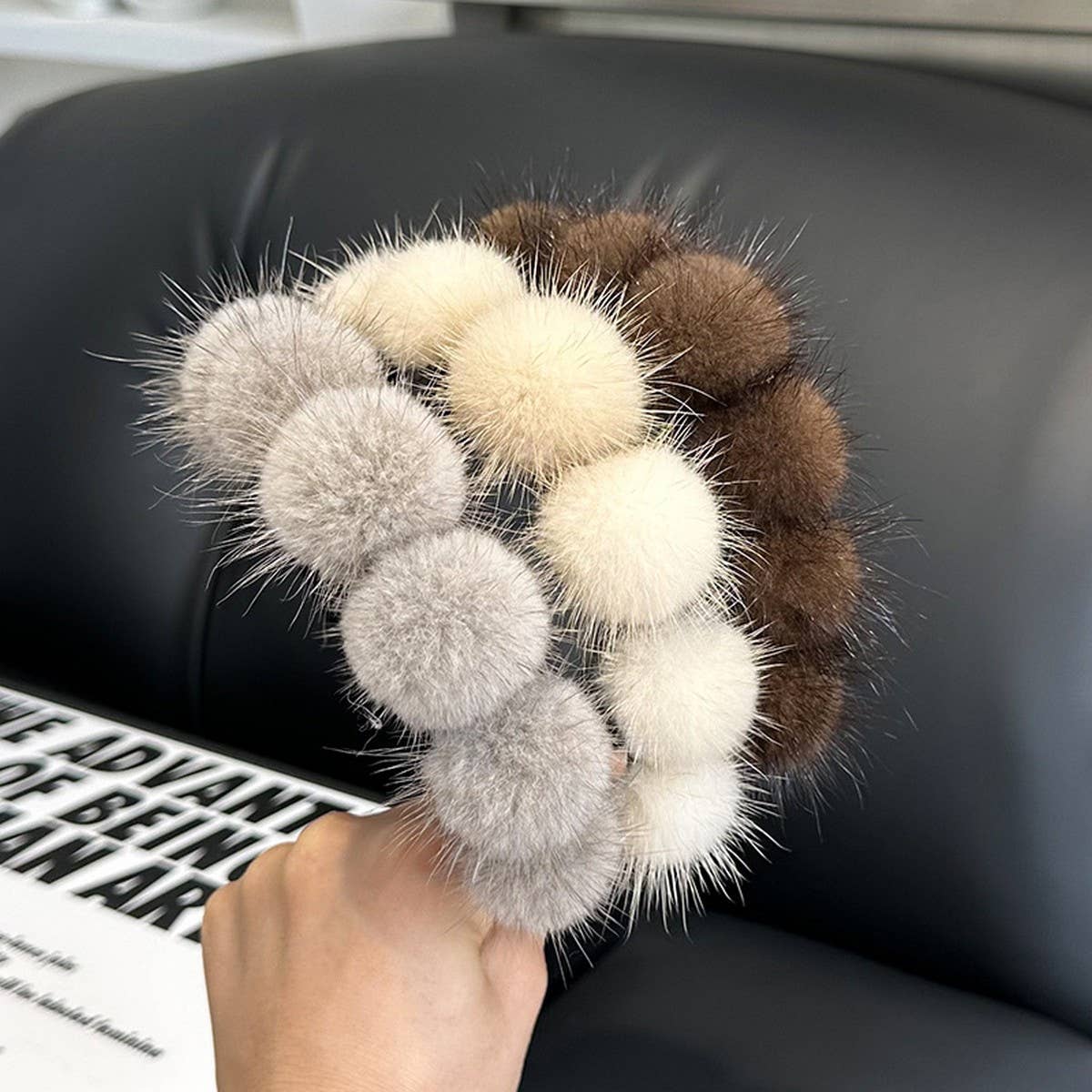 CUTE REAL MINK FUR BALL HEADBAND FUR HEADDRESS