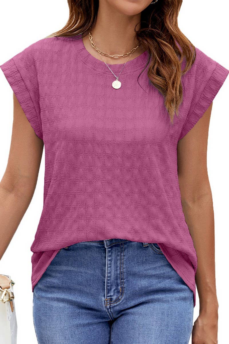 CWTBLS0862_SOLID COLOR ROUND NECK JACQUARD SHORT SLEEVE VEST