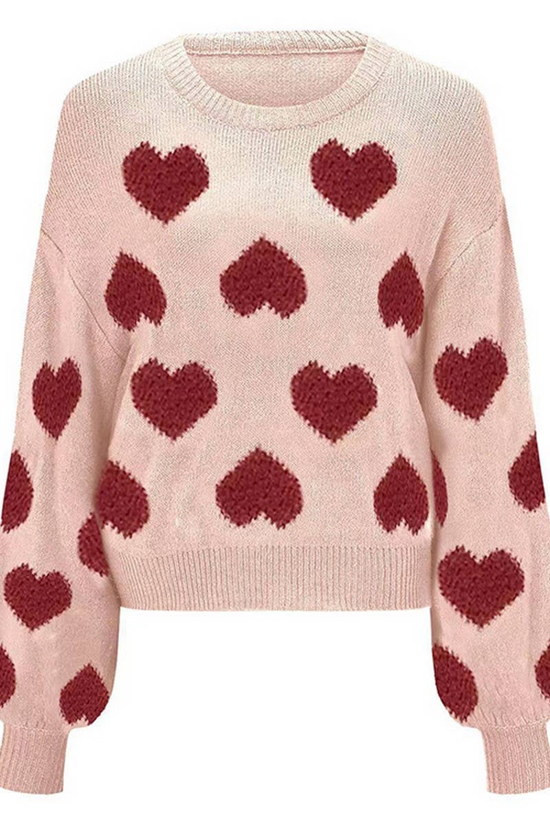 CWOSWL2674_PUFF SLEEVE VALENTINE'S DAY JACQUARD KNIT TOP