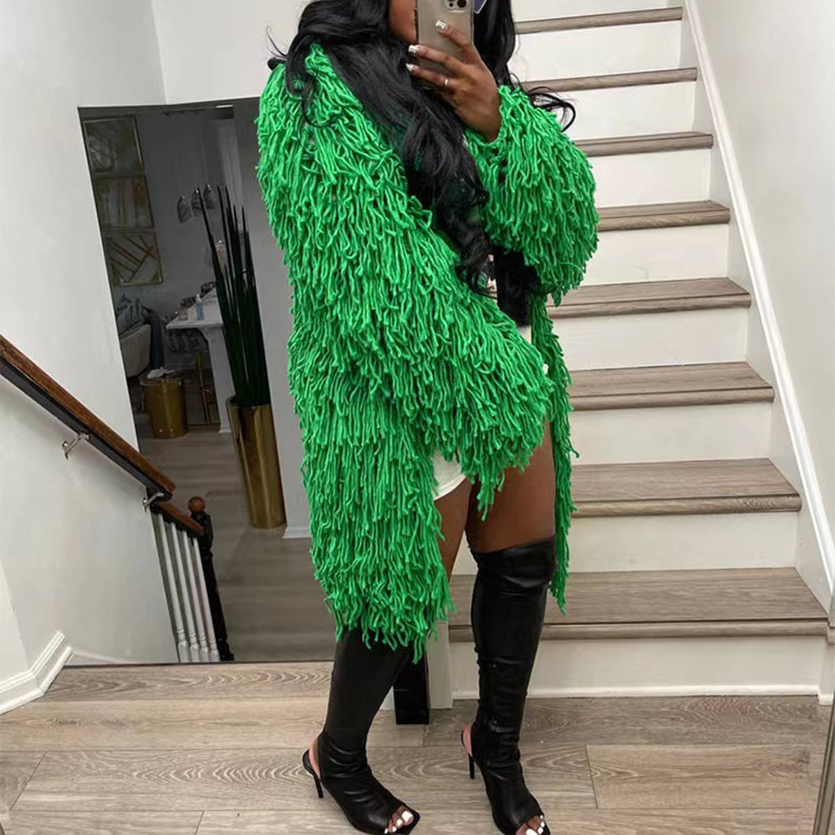 WOMEN FASHION HOLLOWED OUT TASSEL CARDIGAN