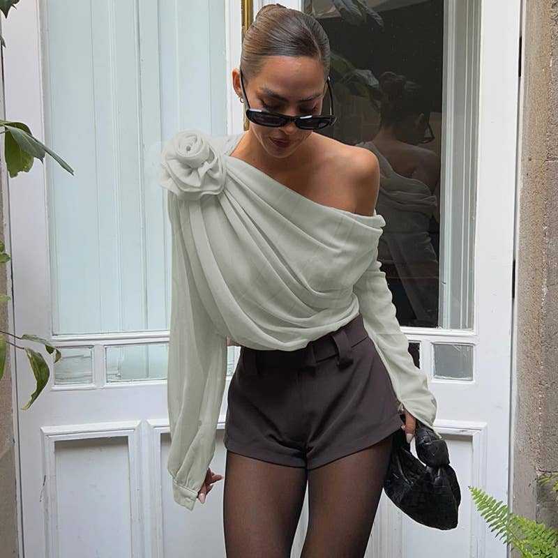 CHIC STREET HOTTIE SLANT SHOULDER SLIM-FIT SHIRT