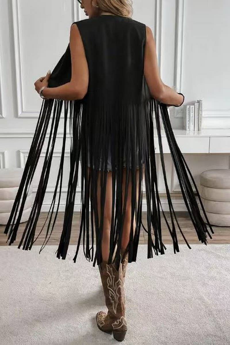 CWOCASL0057_BUTTONLESS FRINGED MID-LENGTH VEST JACKET