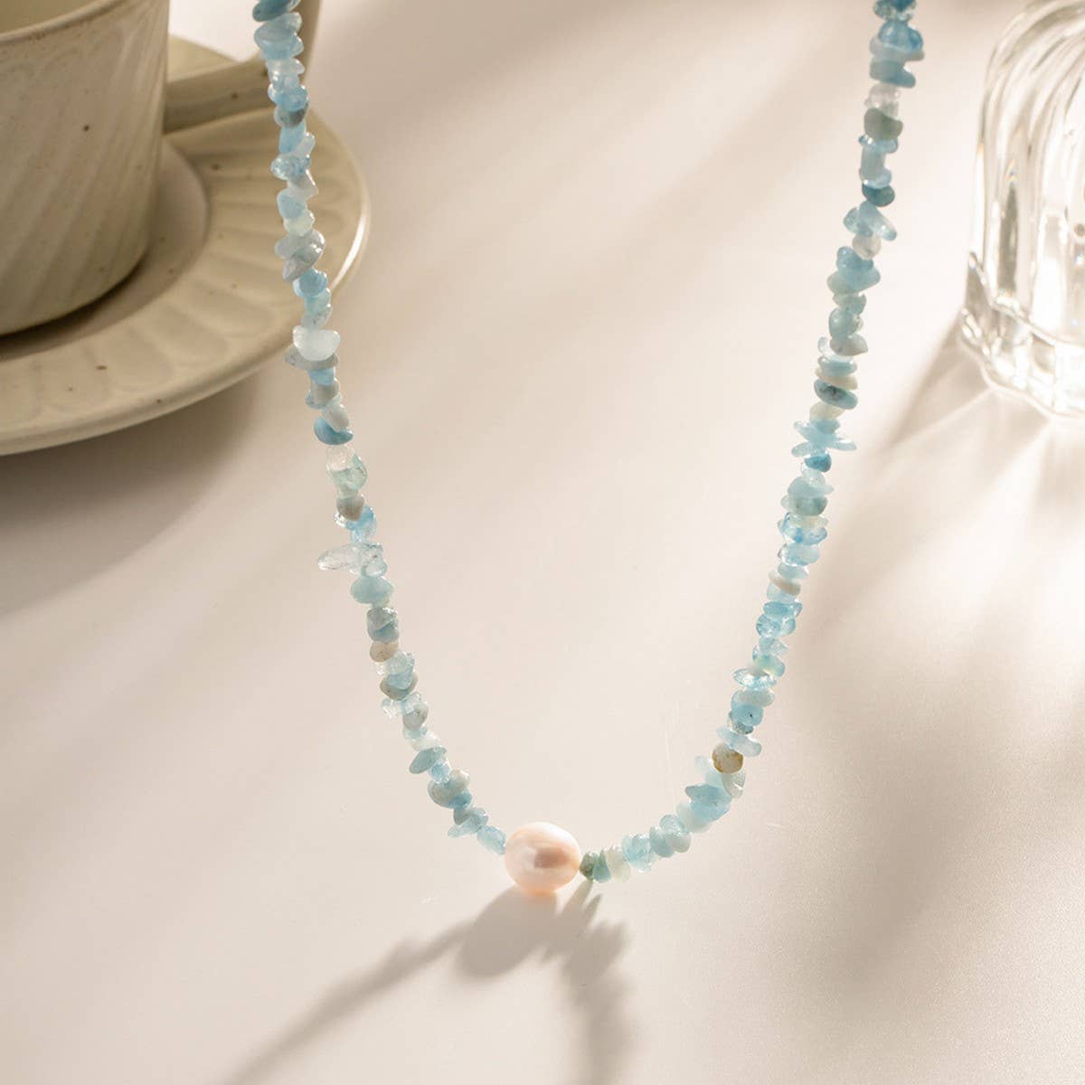 NAVY BLUE MULTIFUNCTIONAL GRAVEL PEARL NECKLACE