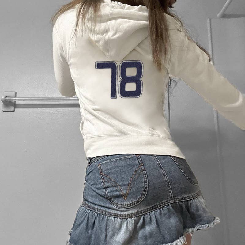 DIGITAL PRINT ZIPPER HOODIE SHORT COAT FOR WOMEN