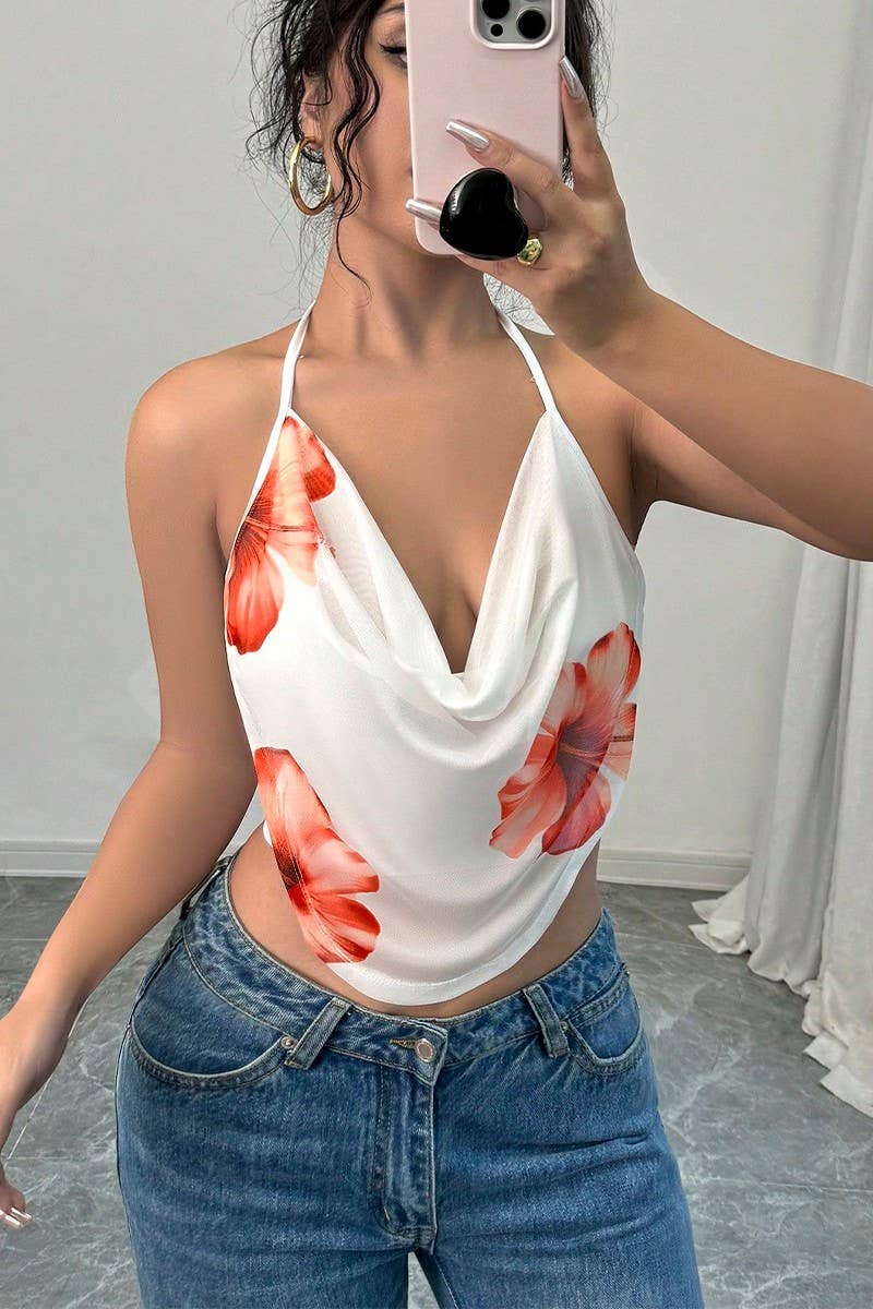 CWTHT0220_FLORAL HALTER NECK CROP CAMI TOP
