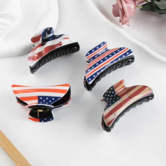 CWAHA1235_4TH OF JULY FLAG PRINT HAIR CLAW CLIP