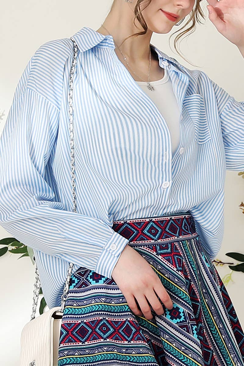 CWTSTL450_VERTICAL STRIPE BUTTON DOWN ONE POCKET SHIRTS