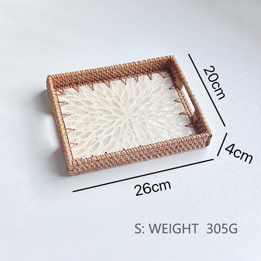 RATTAN WOVEN COLORFUL SHELL TEA TRAY FRUIT TRAY_CWMM4490