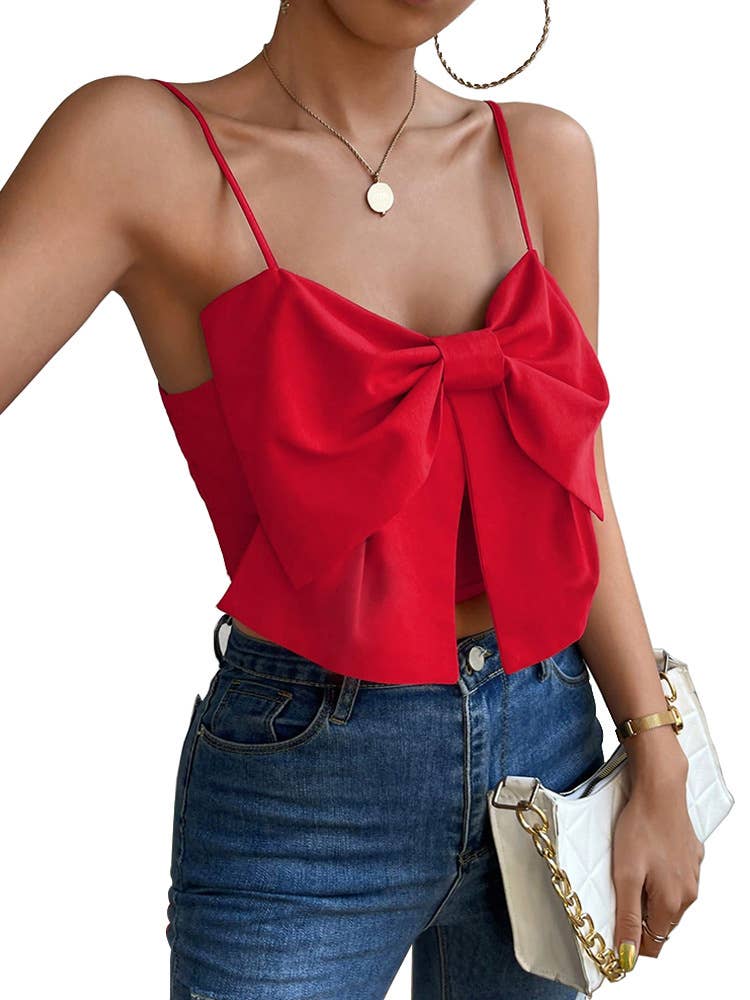 Chic Bow Design Strap Tank - Back Tie Detail Top