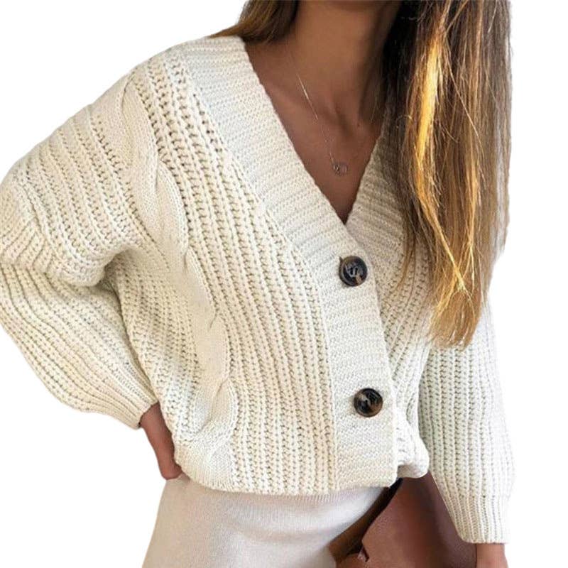 CARDIGAN WITH TWIST BUTTON THICK THREAD SWEATER